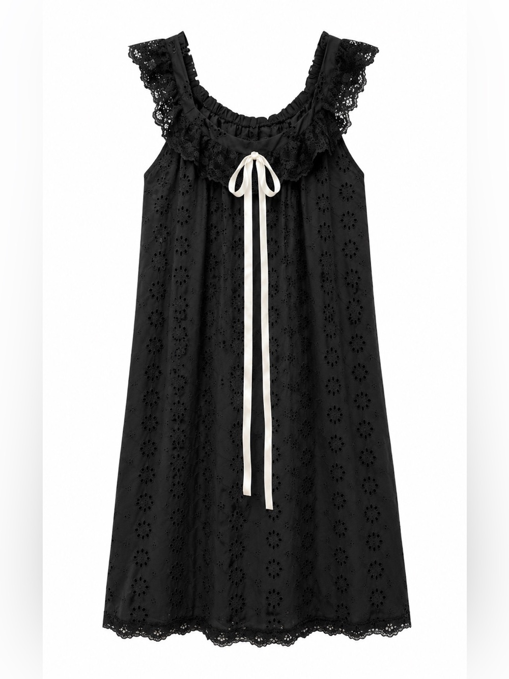 Shein Black Eyelet Lace Babydoll Dress Coquette Goth Cottagecore